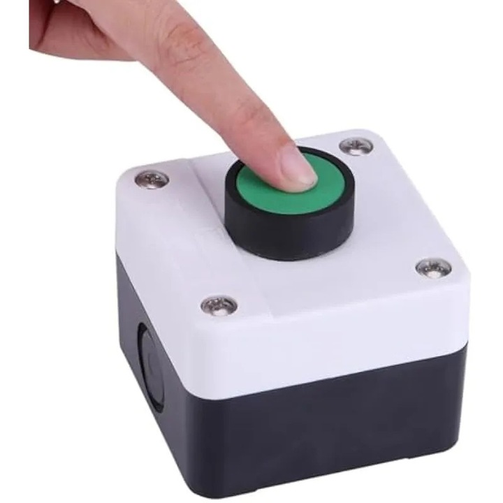 Comutator cu buton, control un singur buton, rezistent IP54, verde, 68x72x54mm