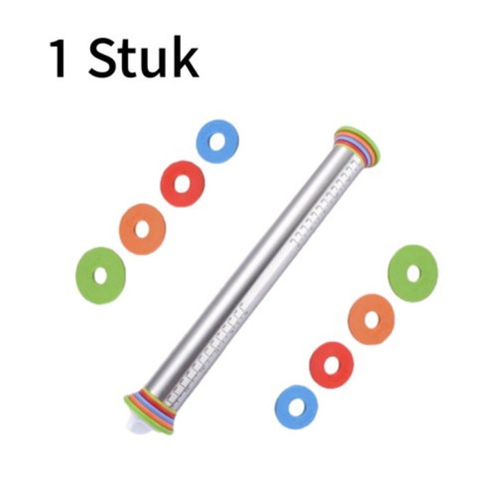 Állítható sodrófa, rozsdamentes acél, mérőskálával, 43 cm, többszínű