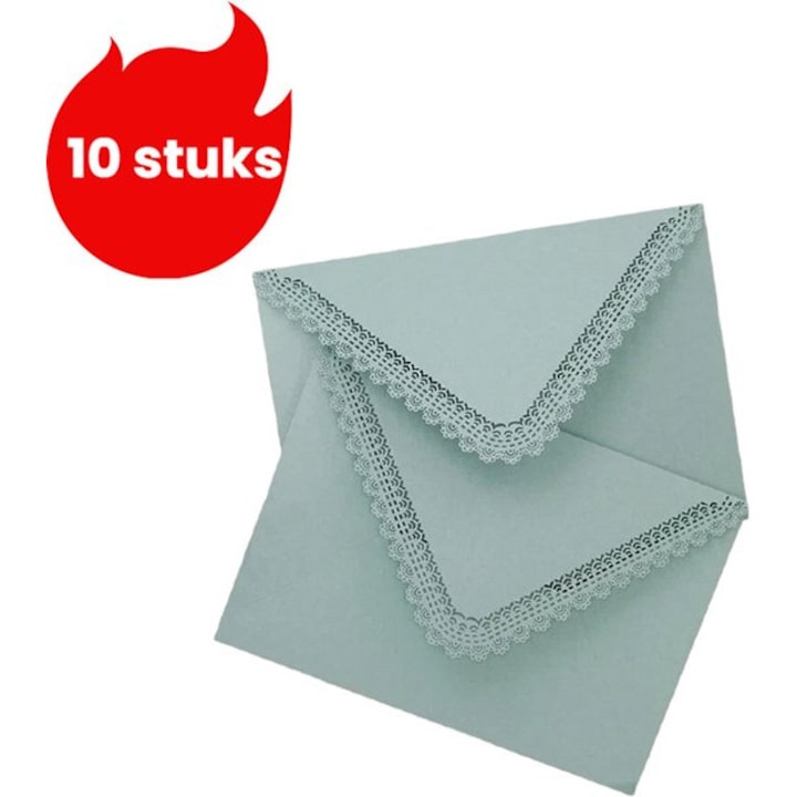 Háromszög alakú borítékok, 10 darabos szett, kék, gravírozott csipke, 12x12cm