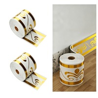 Set 2 plinta, AFKSMILE, Instalare autoadeziva, Impermeabil si rezistent la umiditate, Rezistent la zgarieturi si la uzura, Pentru protejarea sau decorarea peretilor apartamentului, bucatariei si baii, PVC, 500*10cm, Alb/Auriu