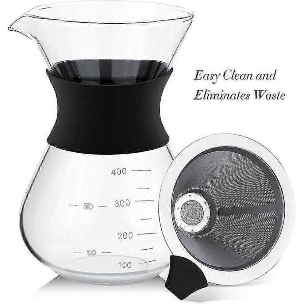 Cafetiera manuala, sticla borosilicata, filtru inox permanent, 401ml