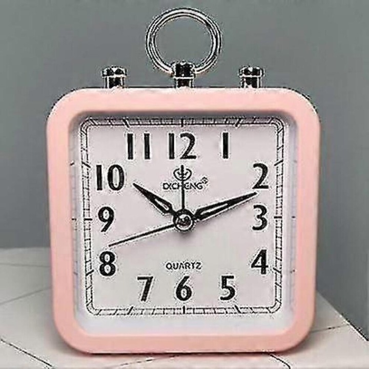 Hordozható ébresztőóra, műanyag, csendes, fehér, 10cm