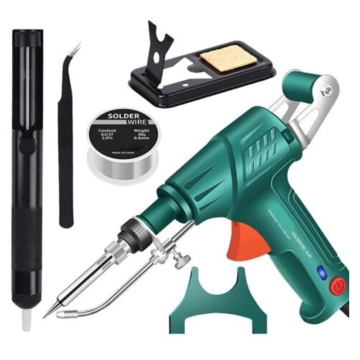 Pistol de lipit multifunctional cu incalzire interna, verde, ergonomic, 25x10x8cm