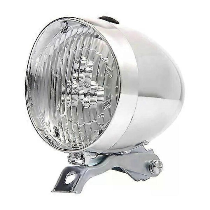 Lumina față bicicletă retro LED argintiu 8x8x7cm set