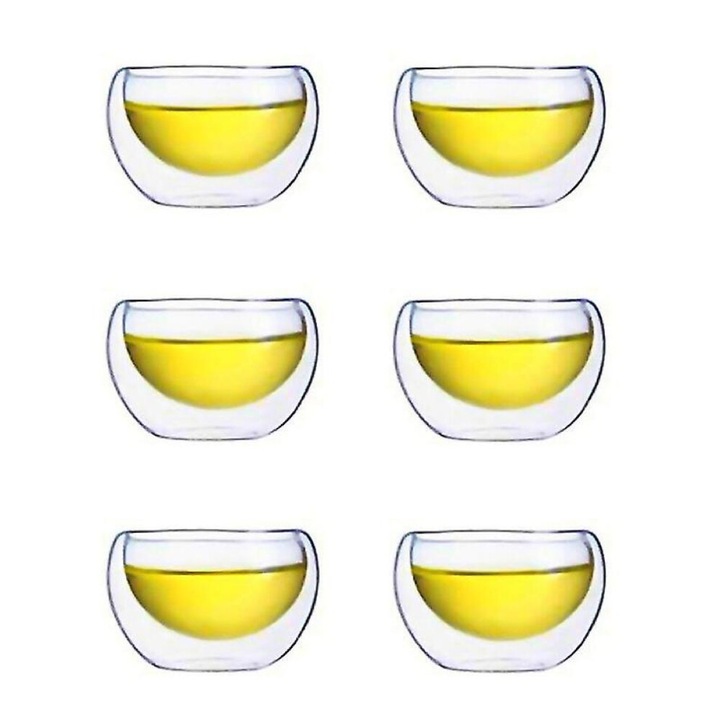 Set 6 cani ceai sticla dublu strat transparent 5,5x5,5x4cm