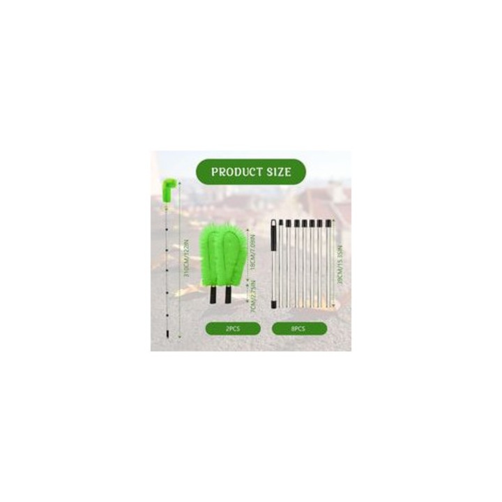 Unealta telescopica pentru curatare jgheaburi, 310cm, otel inoxidabil, verde, set 8 tije si 2 perii