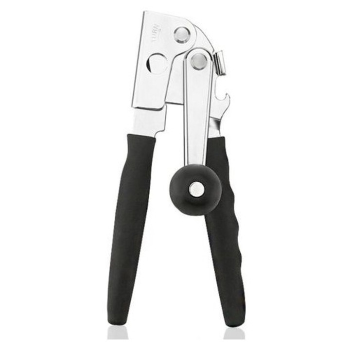 Kézi konzervnyitó, rozsdamentes acél, ergonomikus fogantyú, fekete