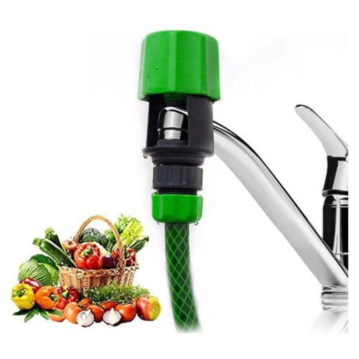 Kerti tömlő adapter, ABS műanyag, zöld, 13cm, szett