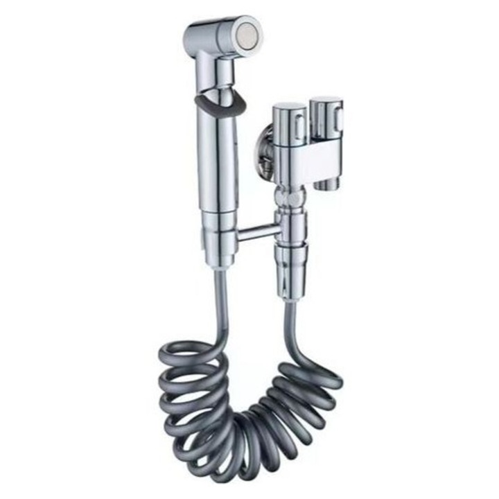 WC bidé zuhany, komplett készlet, inox és ABS, 1.5m tömlő, nyomásszabályozás