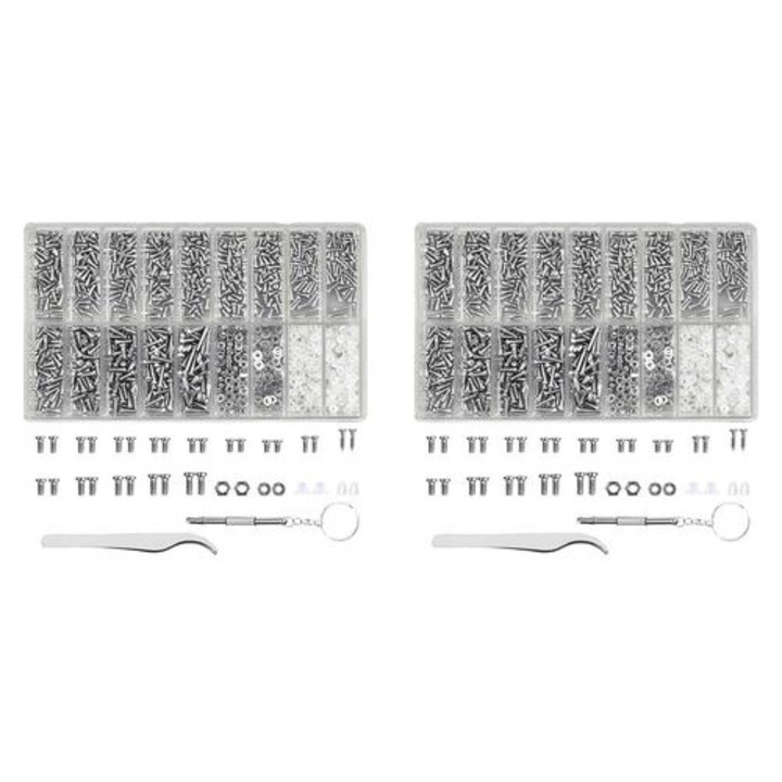 Set accesorii reparare ochelari, 2000 piese, inoxidabil, argintiu, 10.8x6x1.3cm