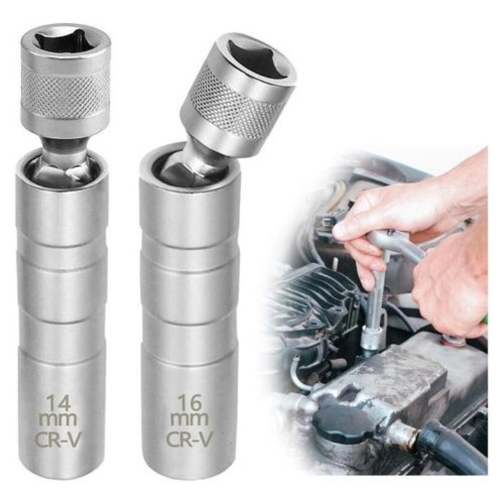 Set 2 chei bujii, 14mm 16mm, otel chrome-vanadiu, negru mat, 60x24mm
