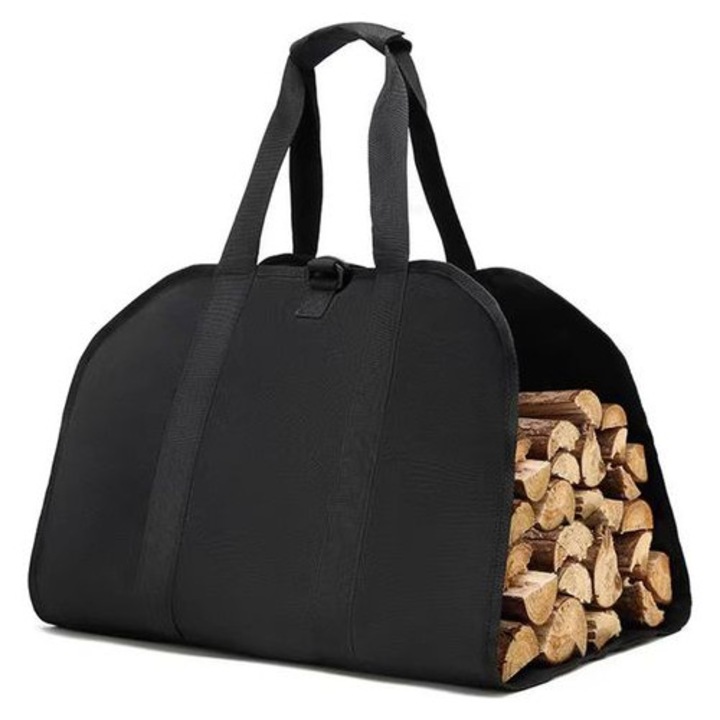 Sac transport lemne, capacitate mare, rezistent, 98x47cm, negru