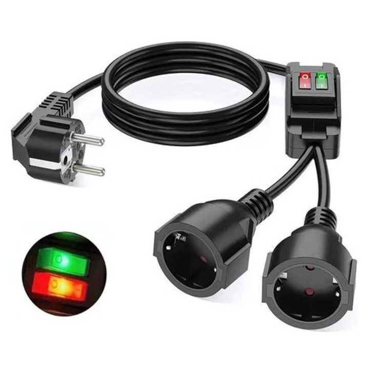 Kétszeres hosszabbító kapcsolóval 16A 250V 4000W 2m fekete