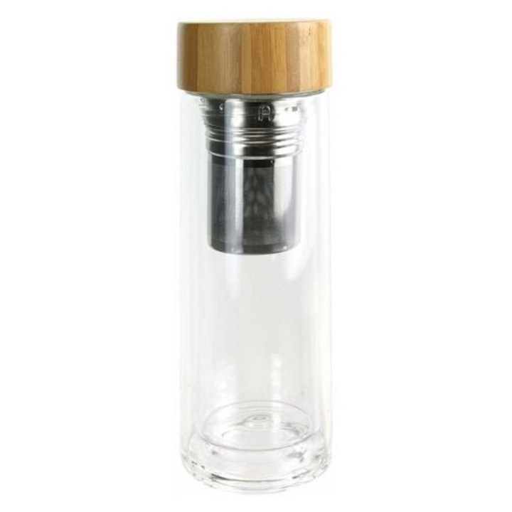 Duplafalú teainfúzoros üveg, bambusz, 7x20.4cm, 330ml