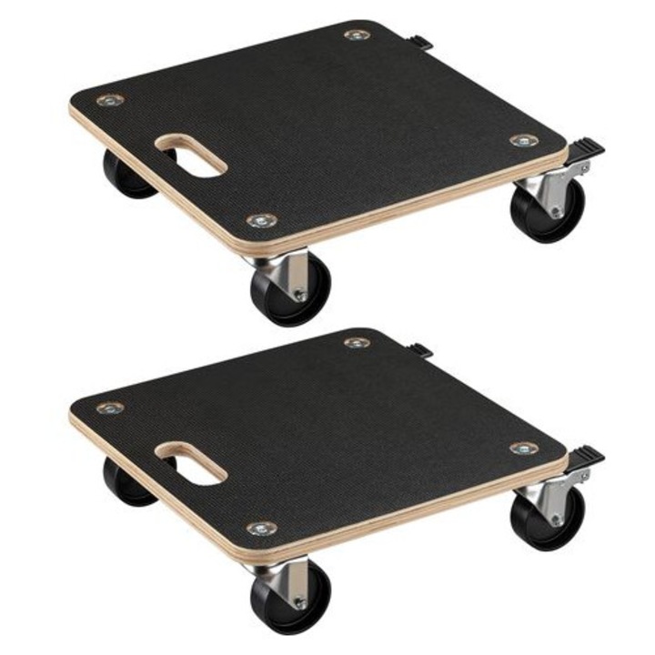 Set 2 platforme transport mobilier 380x380x119mm, 250kg, lemn, roti pivotante silentioase