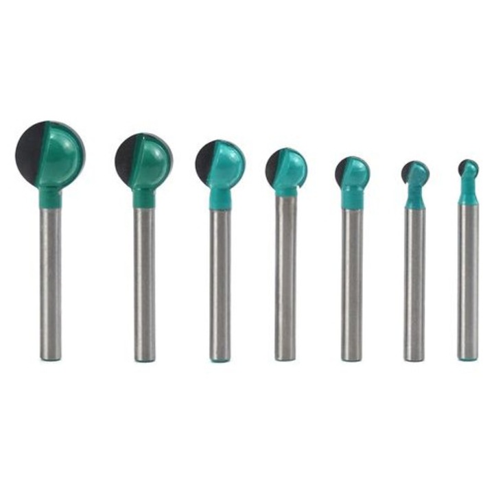 Set 7 freze cu bila, 6 mm, 6x8x10x12x14x16x19 mm, aliaj carbura, pentru sculptura lemn