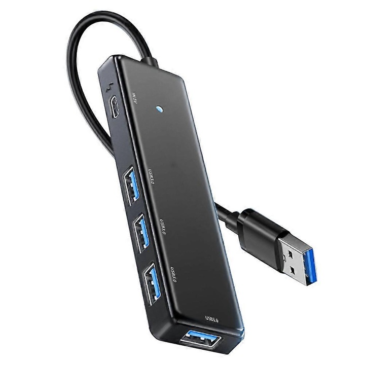 Hub USB C 3.0, 5 porturi, 100cm, negru