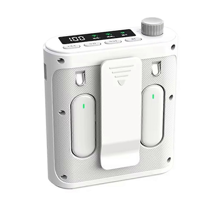Hordozható megafon lavalier mikrofonnal, fehér, mini
