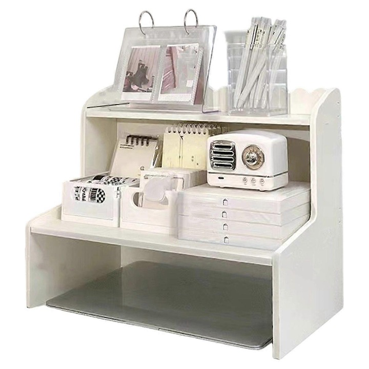 Organizator birou din lemn, doua straturi, maro, mediu, set 1 buc
