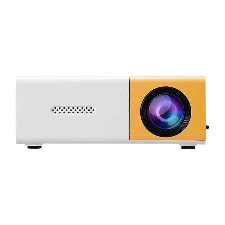 Мини преносим видеопроектор, Full HD 1080P, жълто-бял, 1 USB кабел
