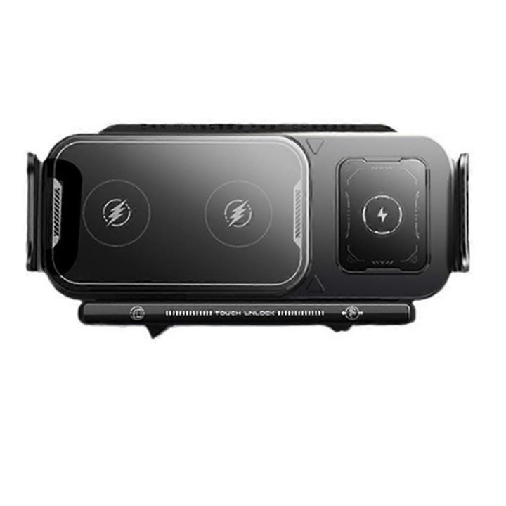 Suport auto telefon, incarcator wireless, rotire 360 grade, negru, metal+ABS