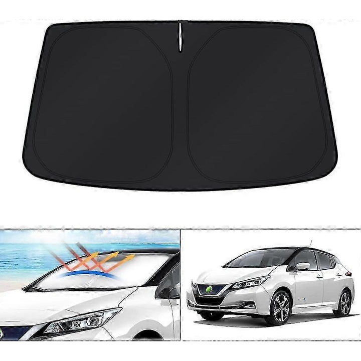 Nissan Leaf 2018-2025 szélvédő napellenző, dupla rétegű, ezüst-fekete, 33x31x6cm