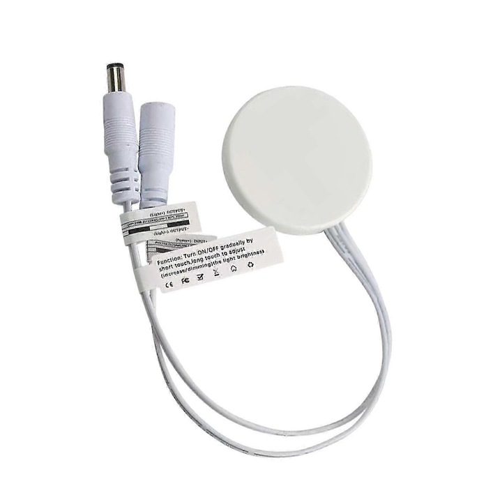 Rejtett érintésérzékelős LED kapcsoló, fa panel, fehér, 4.8x4.8x0.7cm, 12-24V