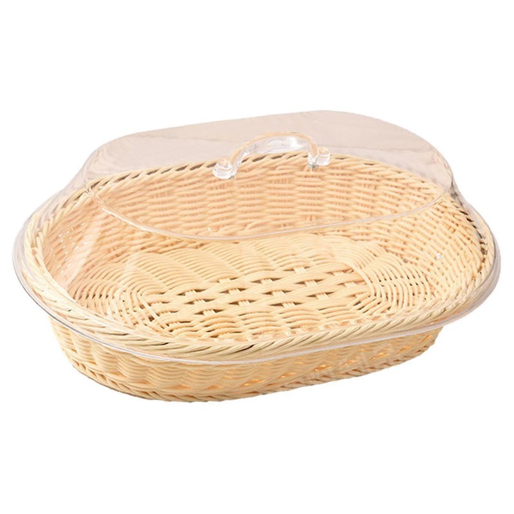 Cos de depozitare cu capac, imitatie ratan, acrilic, 35x25x14cm