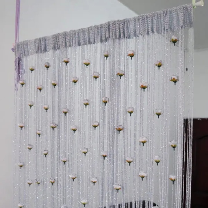 Függöny rojtokkal, rózsadíszítéssel, 100x200cm, ezüst