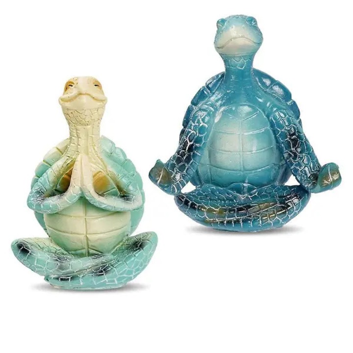 2 db meditáló teknős figura készlet, gyanta, 9.9x4.8x5.8cm, többszínű