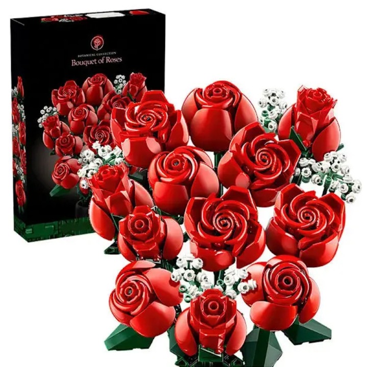 Virág építőszett, Gypsophila replika, 822 darab, piros-zöld, 0.8kg