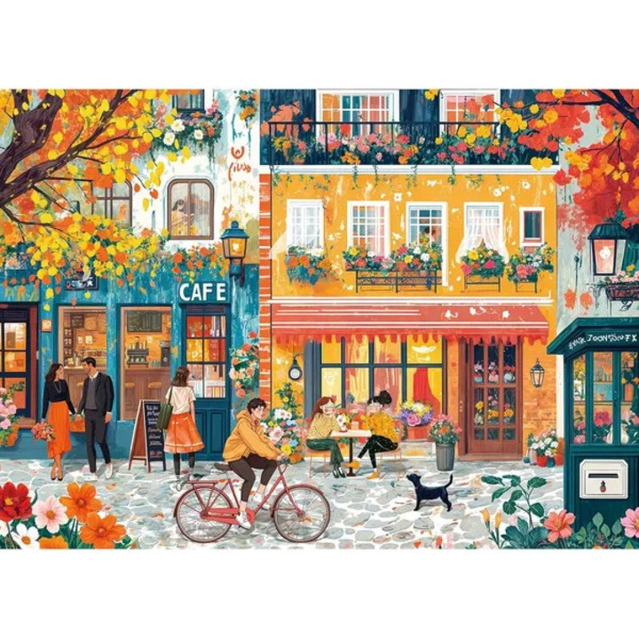 Puzzle felnőtteknek 1000 darabos, európai utcai jelenet, 70x50cm, többszínű