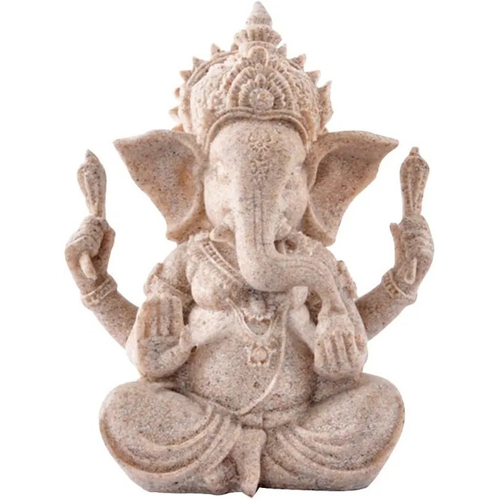 Ganesha Buddha szobor, gyanta és kő, vintage, 7,5x6x9,5cm, bézs