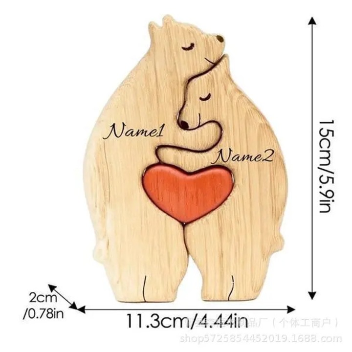 Maci puzzle készlet, kézzel készített dekoráció, natúr fa, 2 darab, barna, 15x10x5cm
