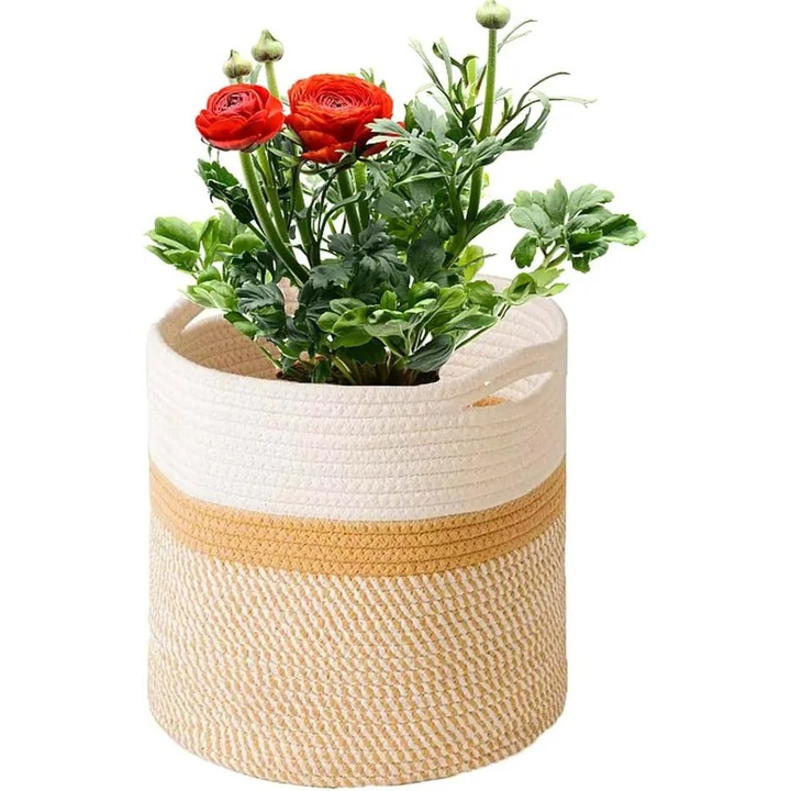 Cos depozitare, bumbac, pliabil, cu maner, 20cm, alb