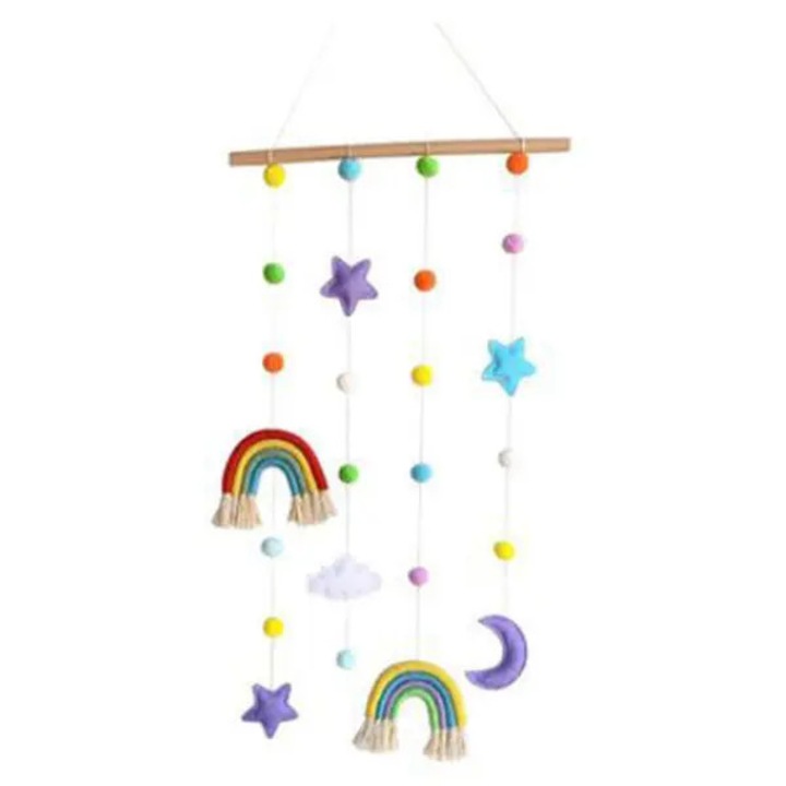 Decoratiune perete copii, tesut manual, multicolor, 1x pompom, bumbac