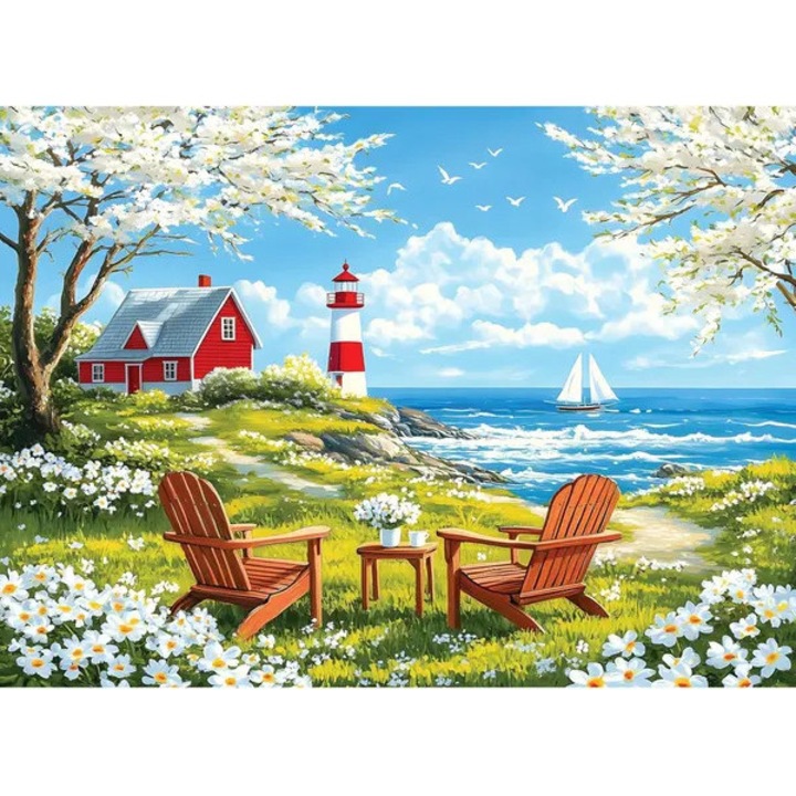 Puzzle 500 darabos, világítótorony, tengerparti táj, többszínű, 52x38cm