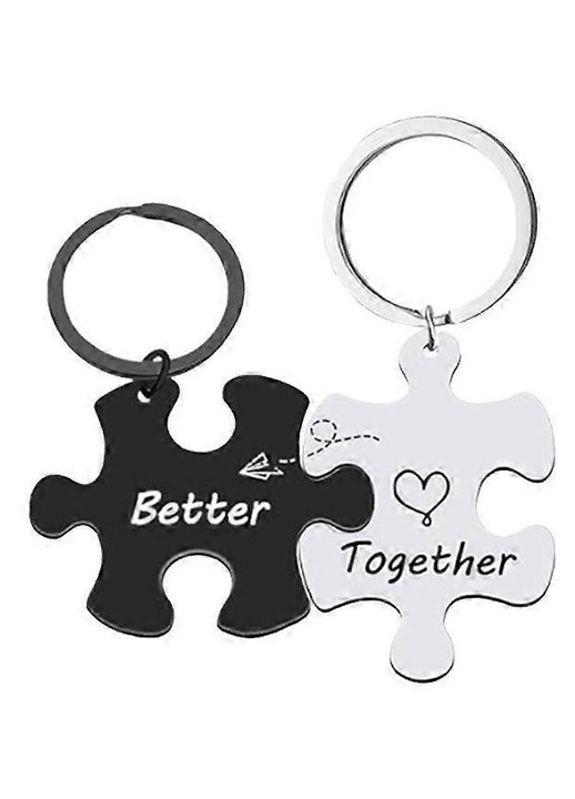 Kulcstartó puzzle szett, fekete és ezüst, rozsdamentes acél, 5x3cm