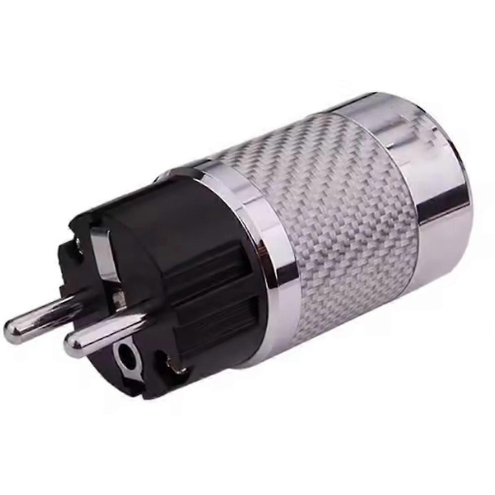 Európai csatlakozó adapter, ródium bevonatú, szénszálas házzal, ezüst-fekete, 15A 250V