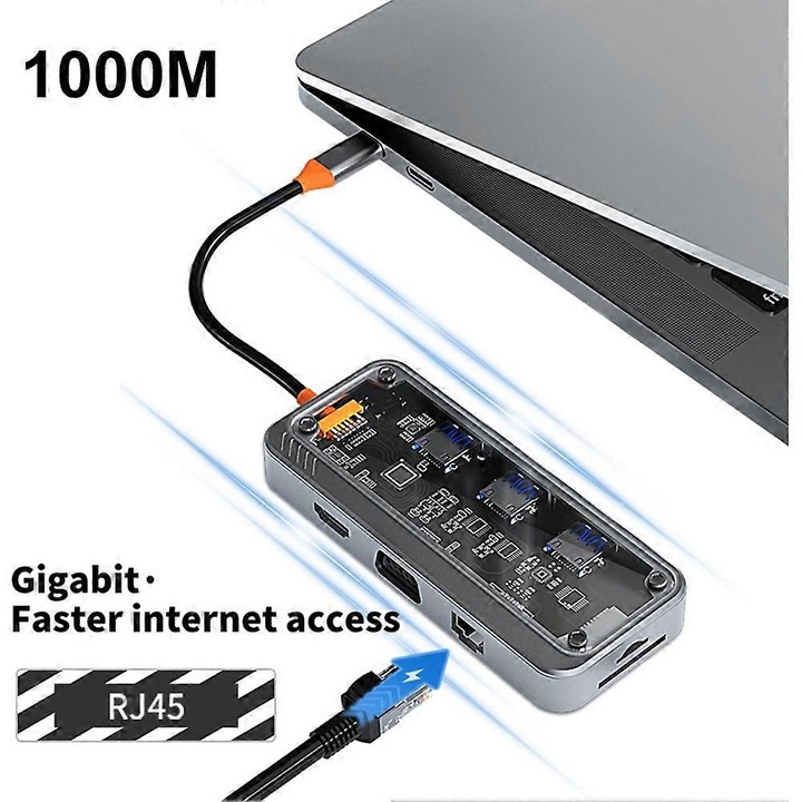 Hub USB-C 10 in 1, negru, 12x4x2cm