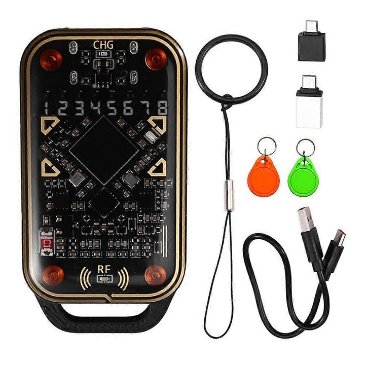 Emulator cititor carduri RFID 125kHz 13.56MHz, 16 sloturi, transparent-negru, set