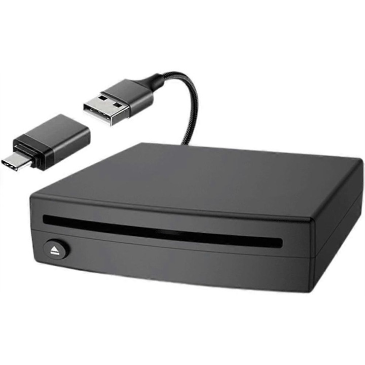 Hordozható USB CD lejátszó, fekete, 10x10x3cm szett
