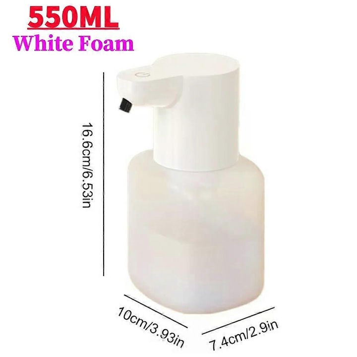550 ml-es automata habszappan adagoló, infravörös érzékelővel, újratölthető, fehér