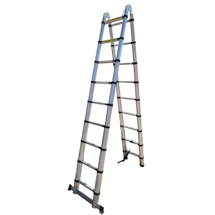 Scara aluminiu, dubla, telescopica, universala 4 in 1, 2x9 trepte, 3.1m, 150kg - Micul Gospodar