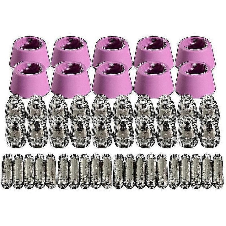 Set consumabile pentru aparat de taiat cu plasma, 50 piese, cupru, roz si argintiu, 28x8mm si 21x14mm