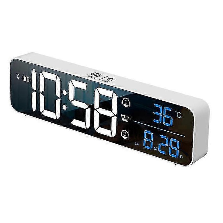 Ceas desteptator digital cu oglinda, USB, afisaj reglabil, negru, 15x7x4cm