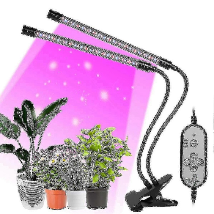 LED lámpa növényekhez, 15-60W, piros-kék, szabályozható, USB, 19x255mm, csíptetős, hajlítható