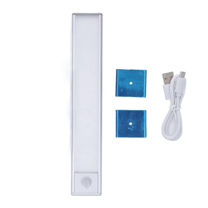Banda LED cu senzor miscare, 39 LED, lumina calda, incarcare USB, 23.5x4x0.95cm