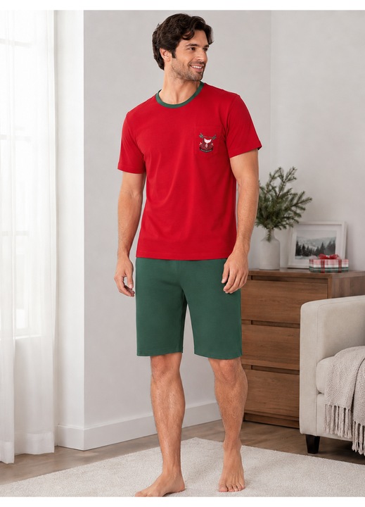 Pijama Barbati Scurta din Bumbac, Set de Vara, maneca si pantaloni scurti visiniu 1065 16161, Gri