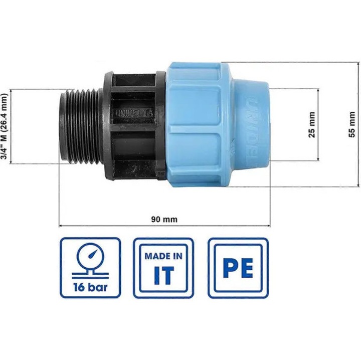 Kompressziós szűkítő 3/4x25mm kék-fekete polietilén